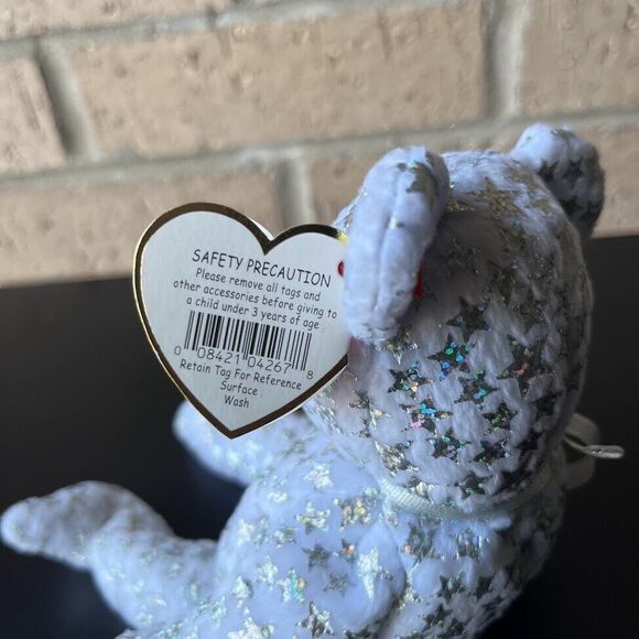 TY Beanie Baby The Beginning White Bear Silver Stars 8.5 Retired Rare Jan 1 2000 - Picture 11 of 16